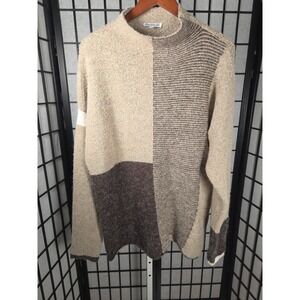 NorthStyle Cabin Lodge Colorblock Knit Mock Neck Cozy Sweater Tan Brown XL Women